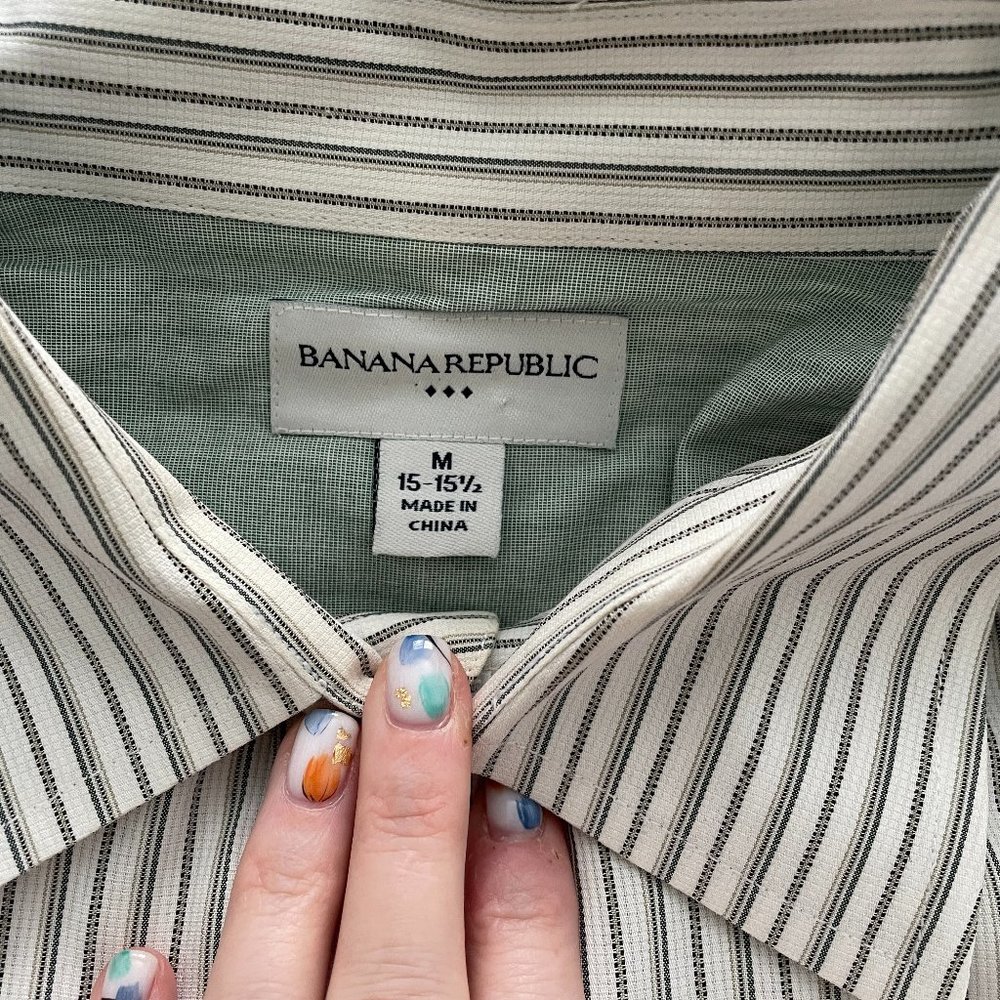 Banana Republic Classic Fit Green/Beige Men's Button Down Shirt, Size Medium
